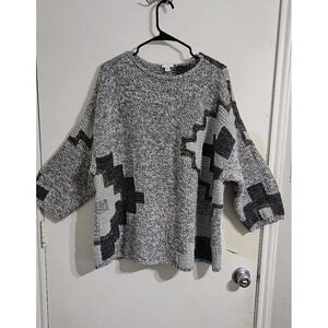 J Jill Pure Jill Sweater Womens XL Gray Black Knit Abstract  Lagenlook Oversized